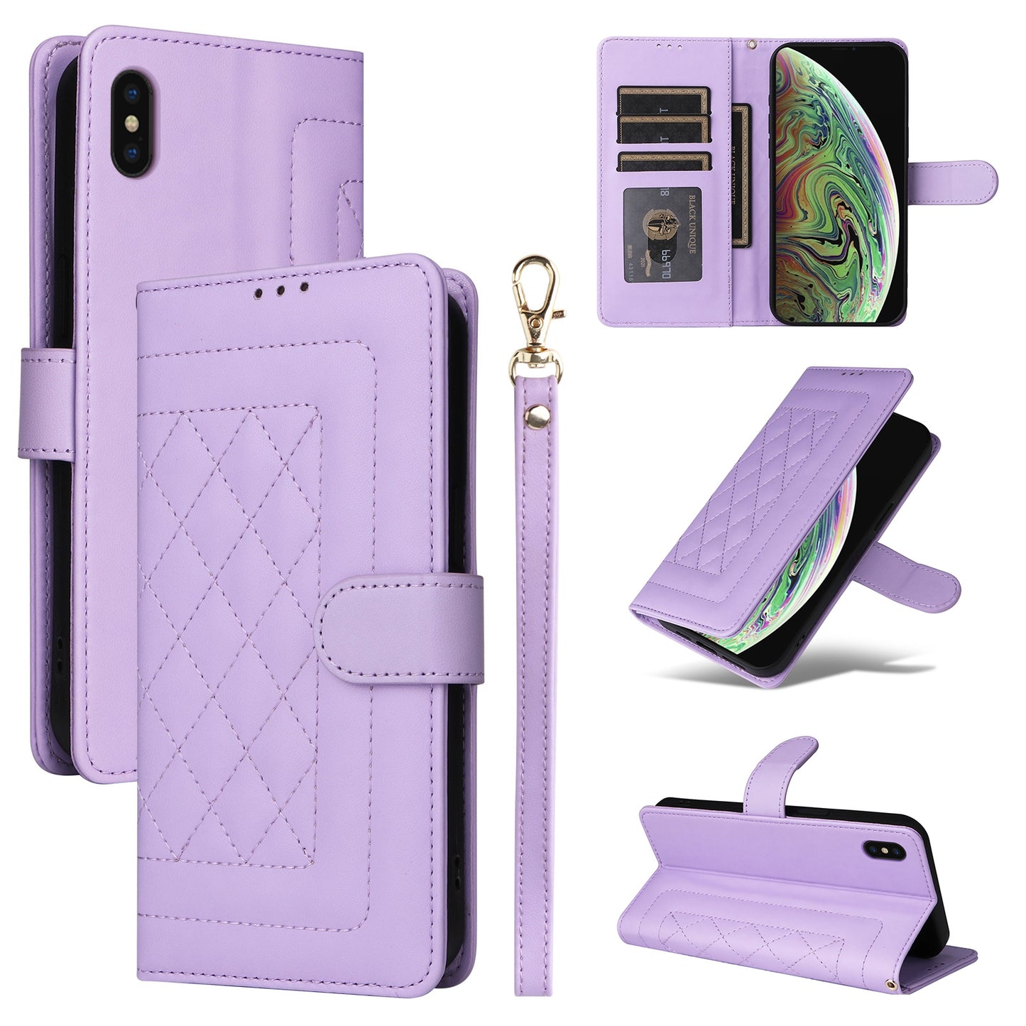 iPhone XS Max Diamond Lattice Leather Flip Phone Case - Durable and Convenient Holder with Precision Cutouts