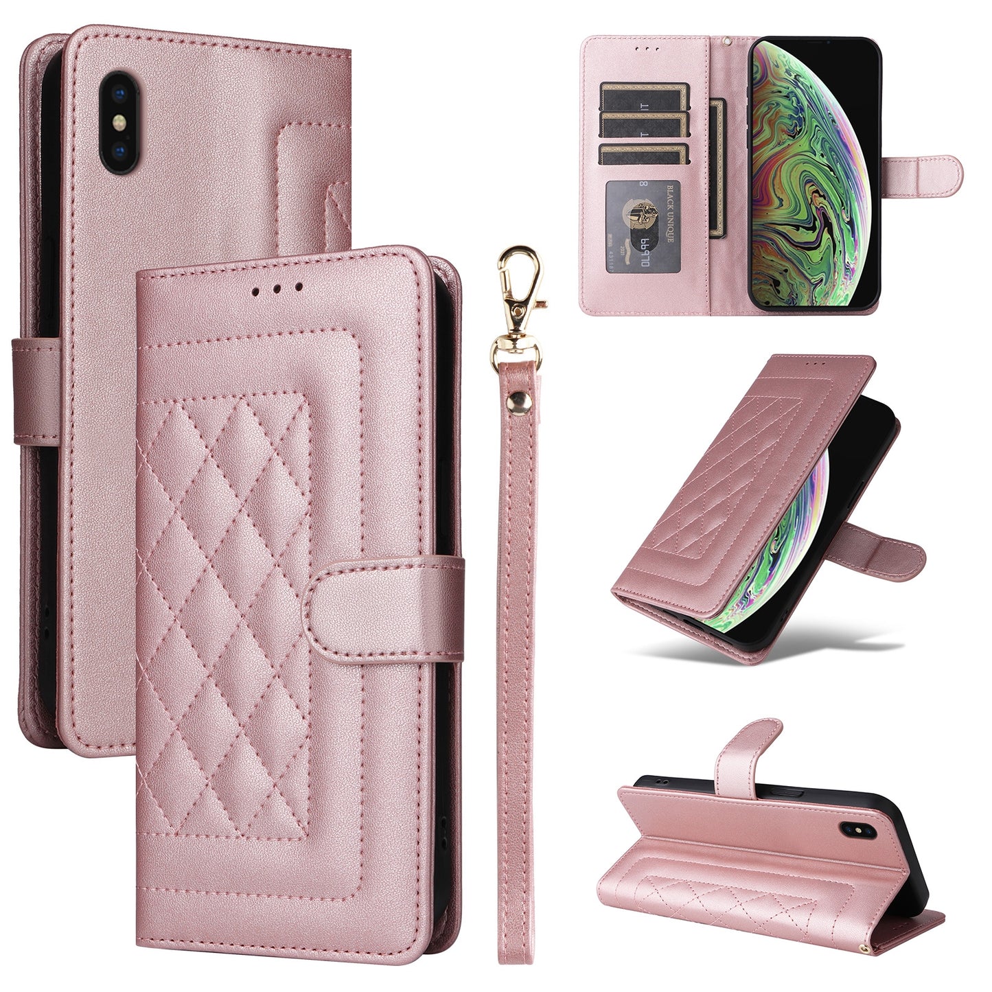 iPhone XS Max Diamond Lattice Leather Flip Phone Case - Durable and Convenient Holder with Precision Cutouts