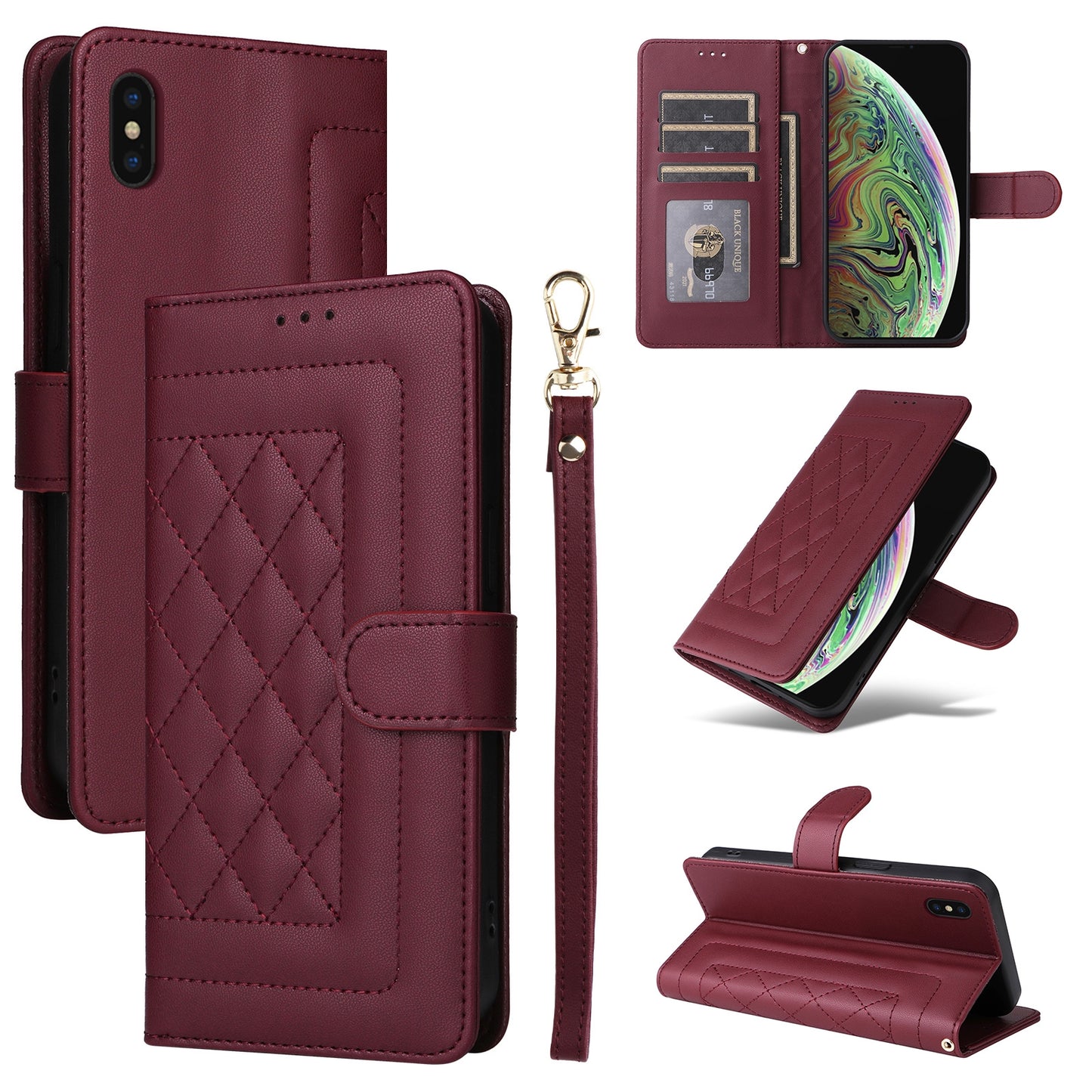 iPhone XS Max Diamond Lattice Leather Flip Phone Case - Durable and Convenient Holder with Precision Cutouts