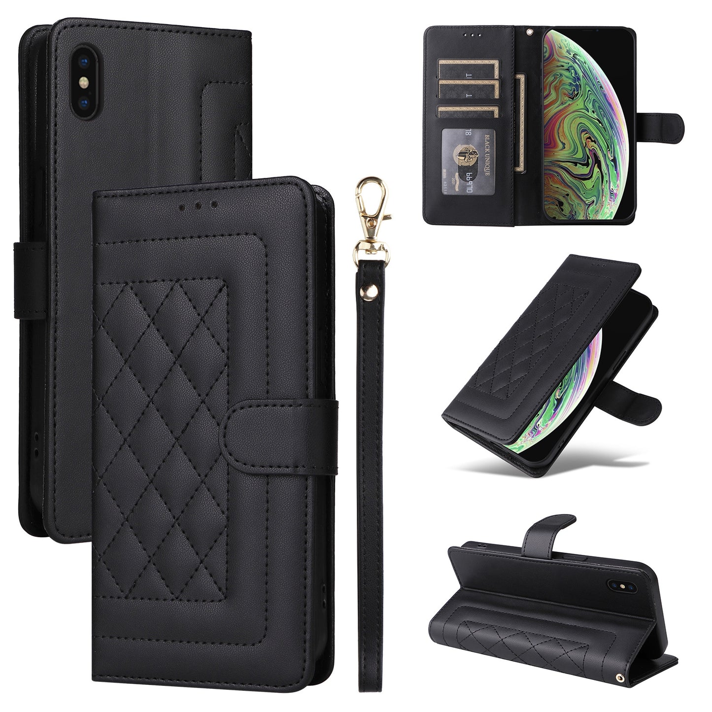 iPhone XS Max Diamond Lattice Leather Flip Phone Case - Durable and Convenient Holder with Precision Cutouts