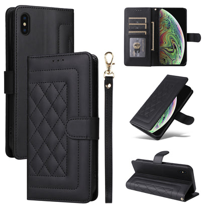 iPhone XS Max Diamond Lattice Leather Flip Phone Case - Durable and Convenient Holder with Precision Cutouts