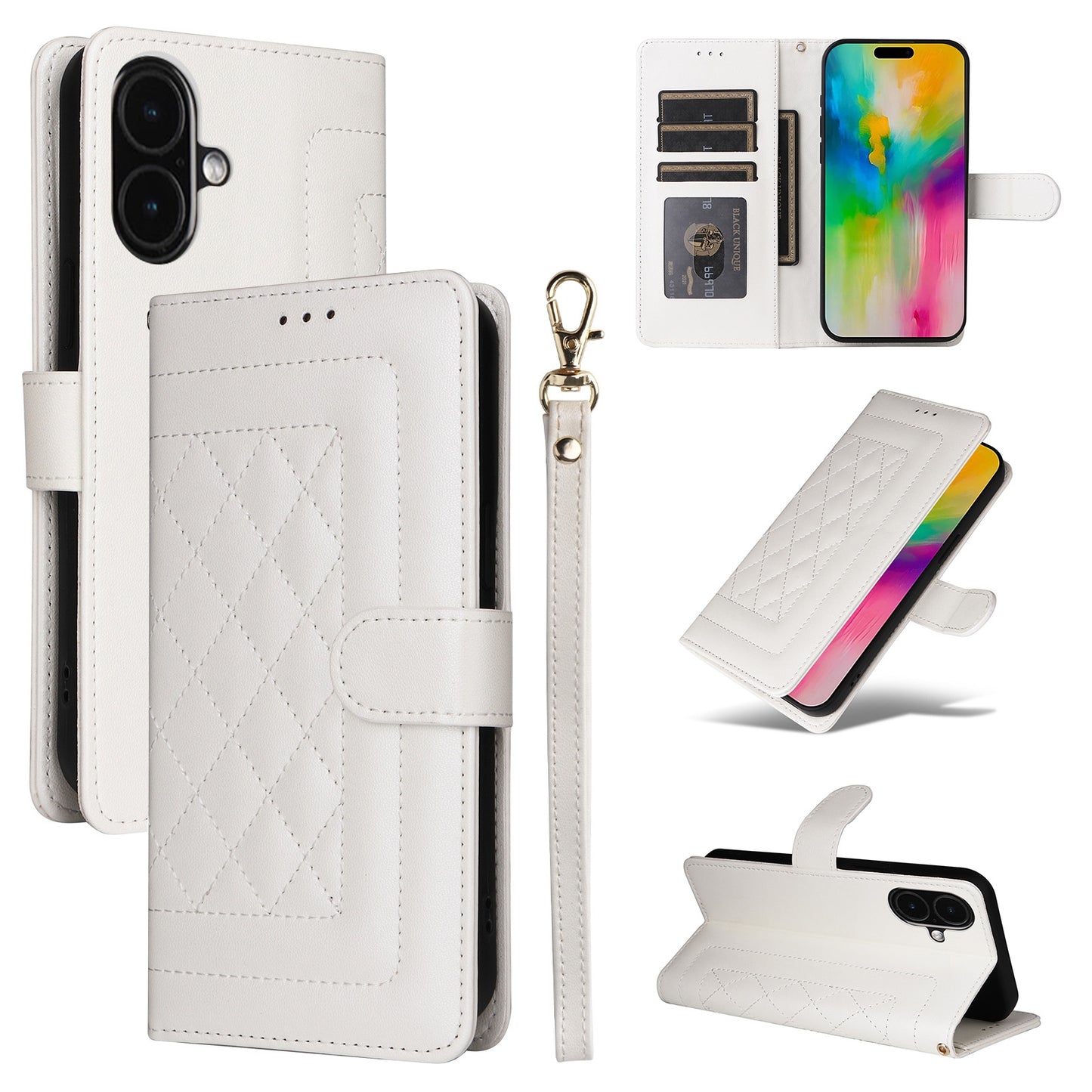 iPhone 16 Diamond Lattice Leather Flip Phone Case - Durable and Convenient Holder with Precision Cutouts