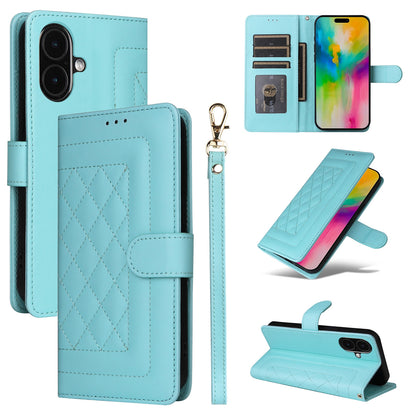 iPhone 16 Diamond Lattice Leather Flip Phone Case - Durable and Convenient Holder with Precision Cutouts