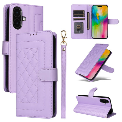 iPhone 16 Diamond Lattice Leather Flip Phone Case - Durable and Convenient Holder with Precision Cutouts
