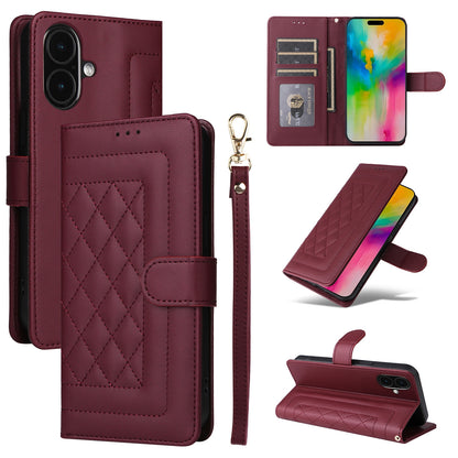 iPhone 16 Plus Diamond Lattice Leather Flip Phone Case - Durable and Convenient Holder with Precision Cutouts