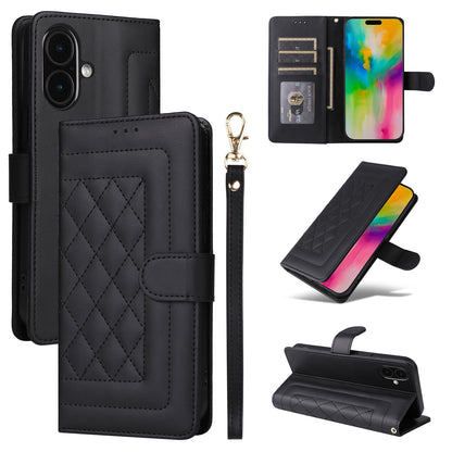 iPhone 16 Plus Diamond Lattice Leather Flip Phone Case - Durable and Convenient Holder with Precision Cutouts