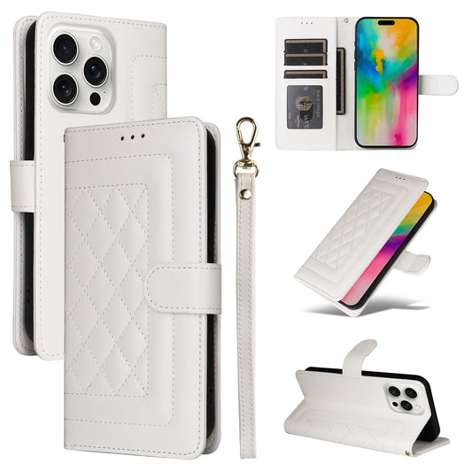iPhone 16 Pro Diamond Lattice Leather Flip Phone Case - Durable and Convenient Holder with Precision Cutouts