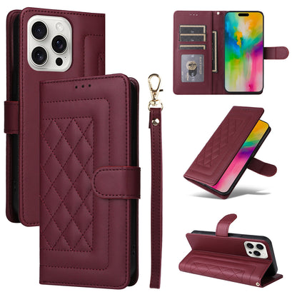 iPhone 16 Pro Diamond Lattice Leather Flip Phone Case - Durable and Convenient Holder with Precision Cutouts