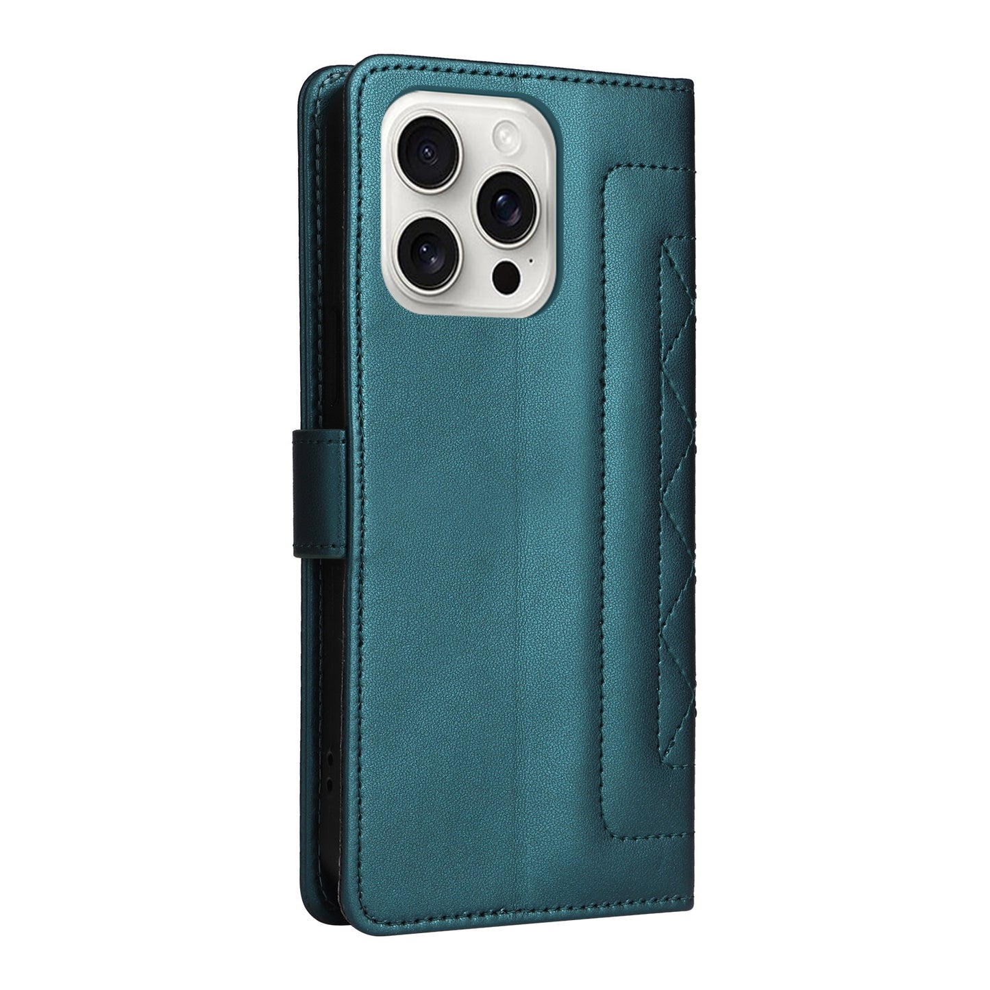 iPhone 16 Pro Diamond Lattice Leather Flip Phone Case - Durable and Convenient Holder with Precision Cutouts