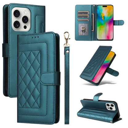 iPhone 16 Pro Max Diamond Lattice Leather Flip Phone Case - Durable and Convenient Holder with Precision Cutouts