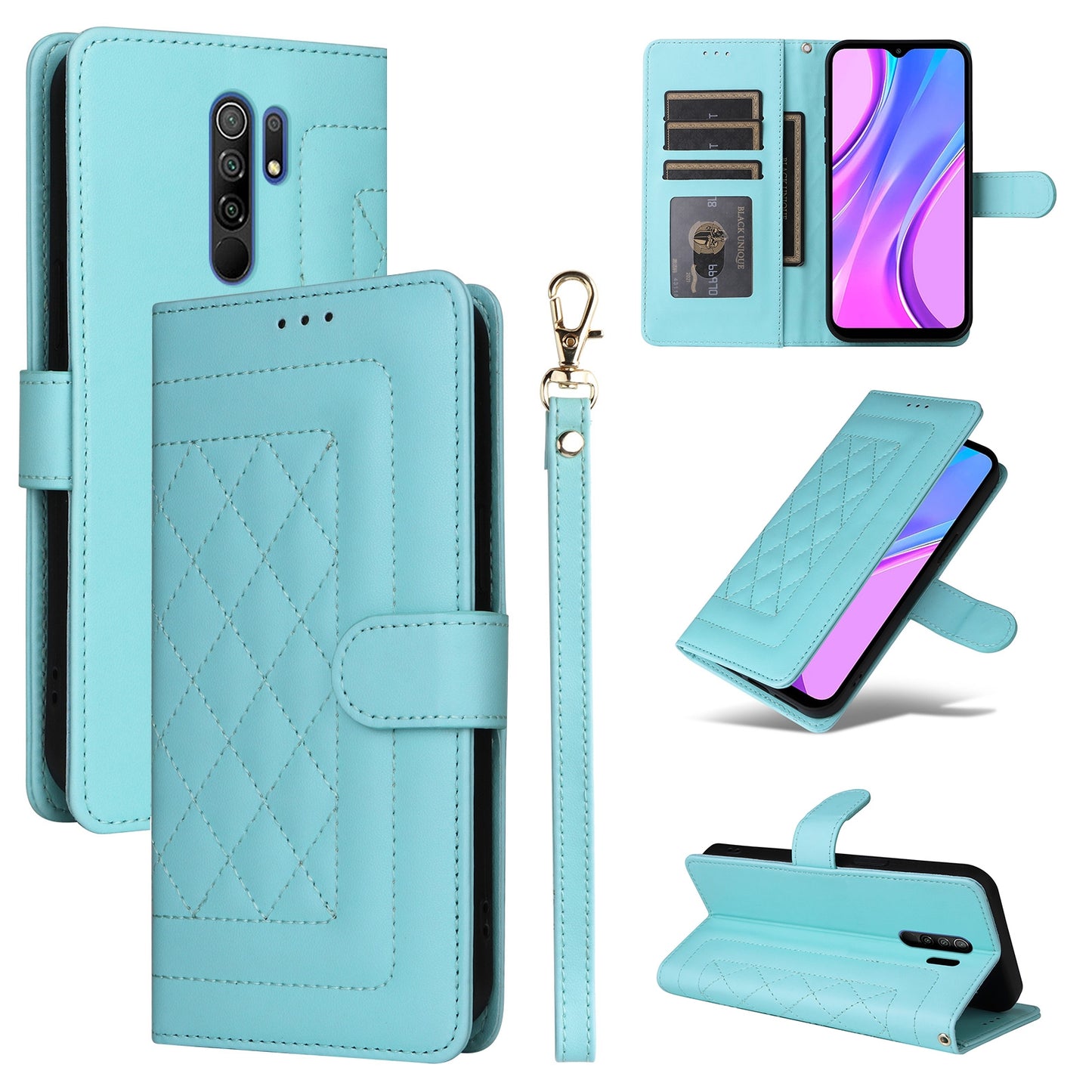Xiaomi Redmi 9 Diamond Lattice Leather Flip Phone Case - Durable and Convenient Holder with Precision Cutouts