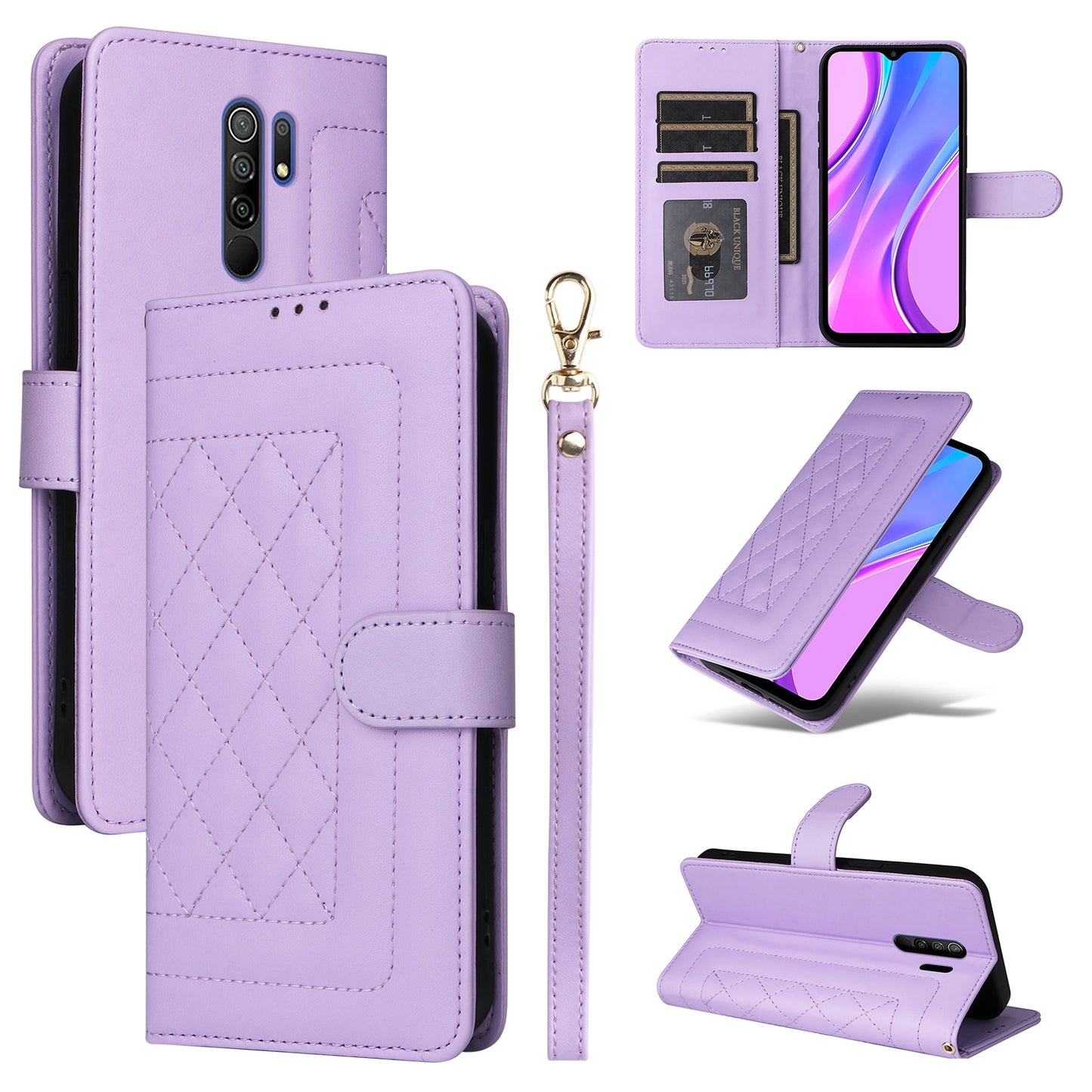 Xiaomi Redmi 9 Diamond Lattice Leather Flip Phone Case - Durable and Convenient Holder with Precision Cutouts