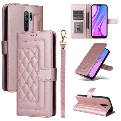 Xiaomi Redmi 9 Diamond Lattice Leather Flip Phone Case - Durable and Convenient Holder with Precision Cutouts