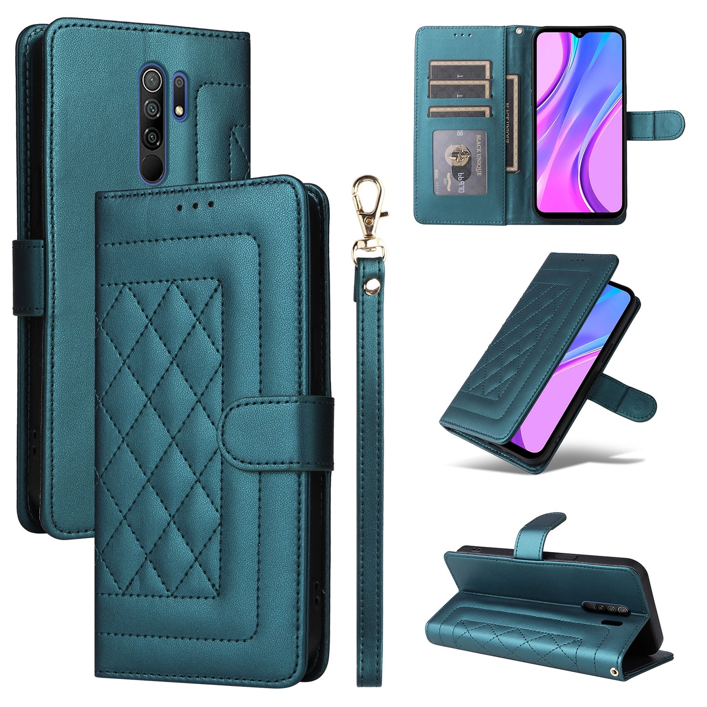 Xiaomi Redmi 9 Diamond Lattice Leather Flip Phone Case - Durable and Convenient Holder with Precision Cutouts