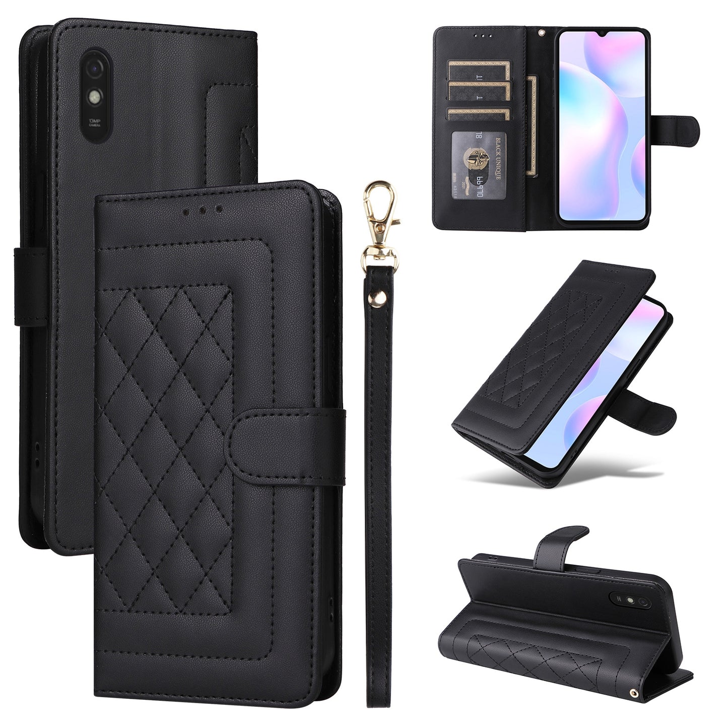 Xiaomi Redmi 9a Diamond Lattice Leather Flip Phone Case - Durable and Convenient Holder with Precision Cutouts