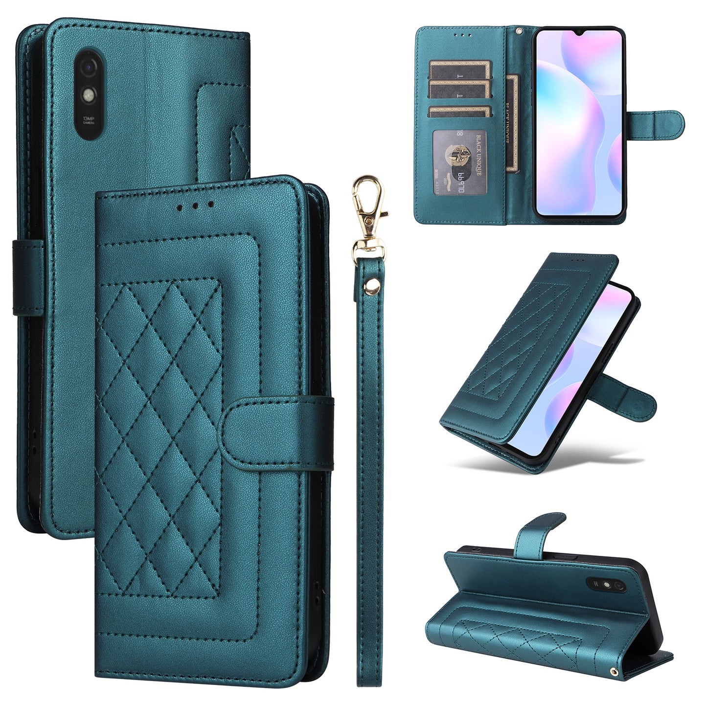 Xiaomi Redmi 9a Diamond Lattice Leather Flip Phone Case - Durable and Convenient Holder with Precision Cutouts