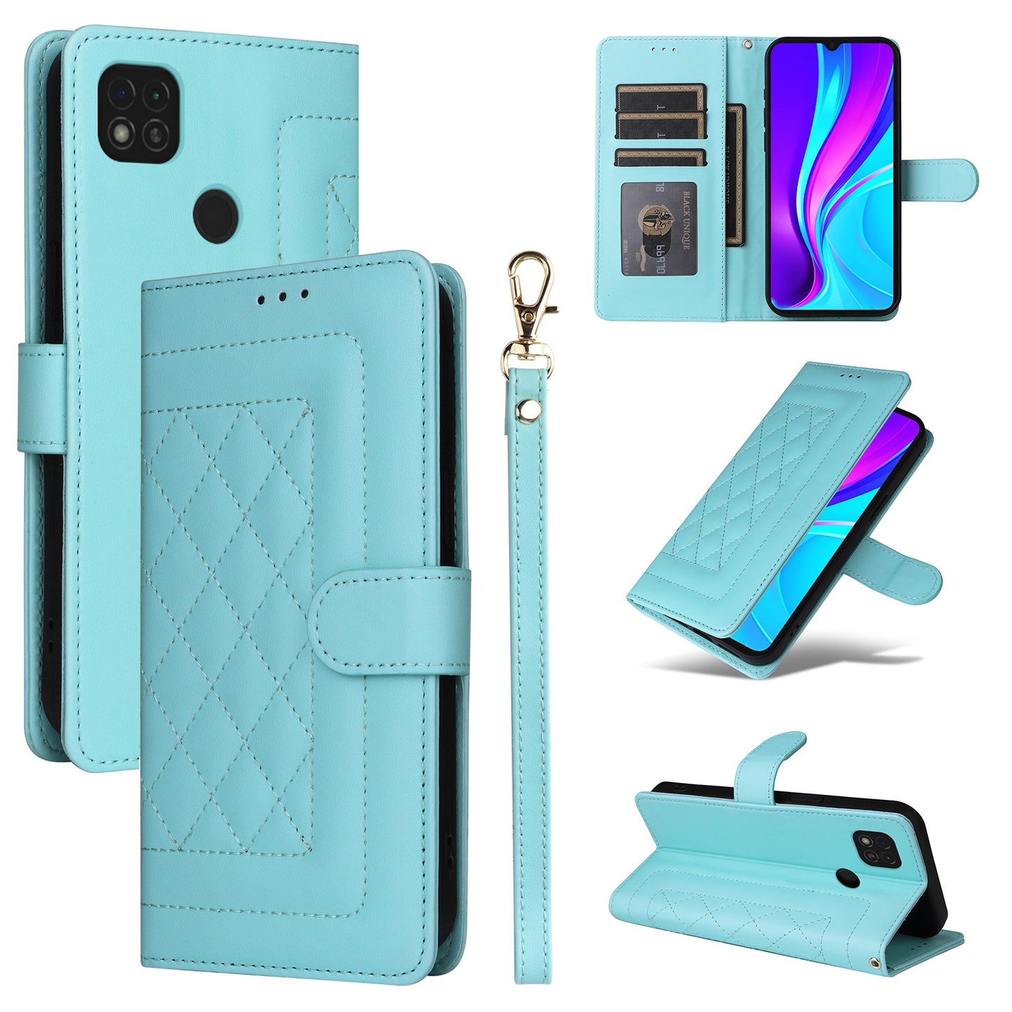 Xiaomi Redmi 9C Diamond Lattice Leather Flip Phone Case - Durable and Convenient Holder with Precision Cutouts