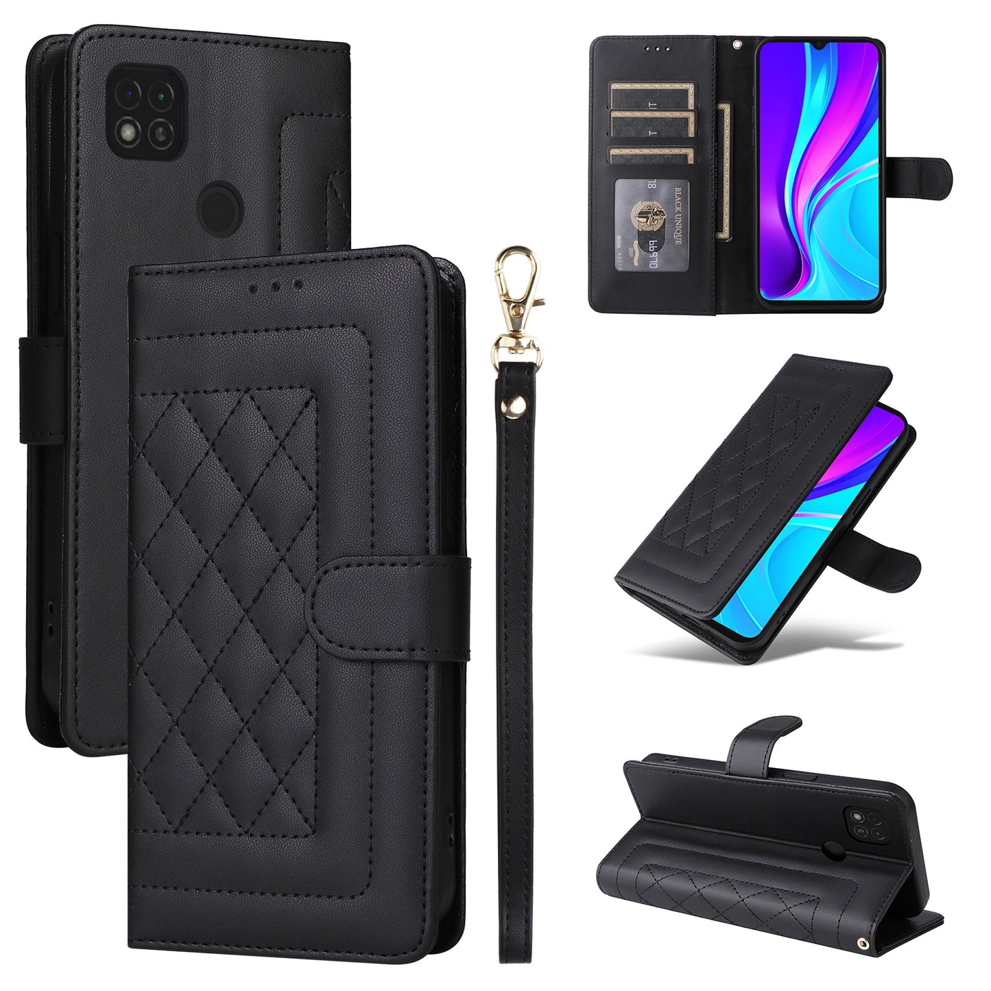 Xiaomi Redmi 9C Diamond Lattice Leather Flip Phone Case - Durable and Convenient Holder with Precision Cutouts