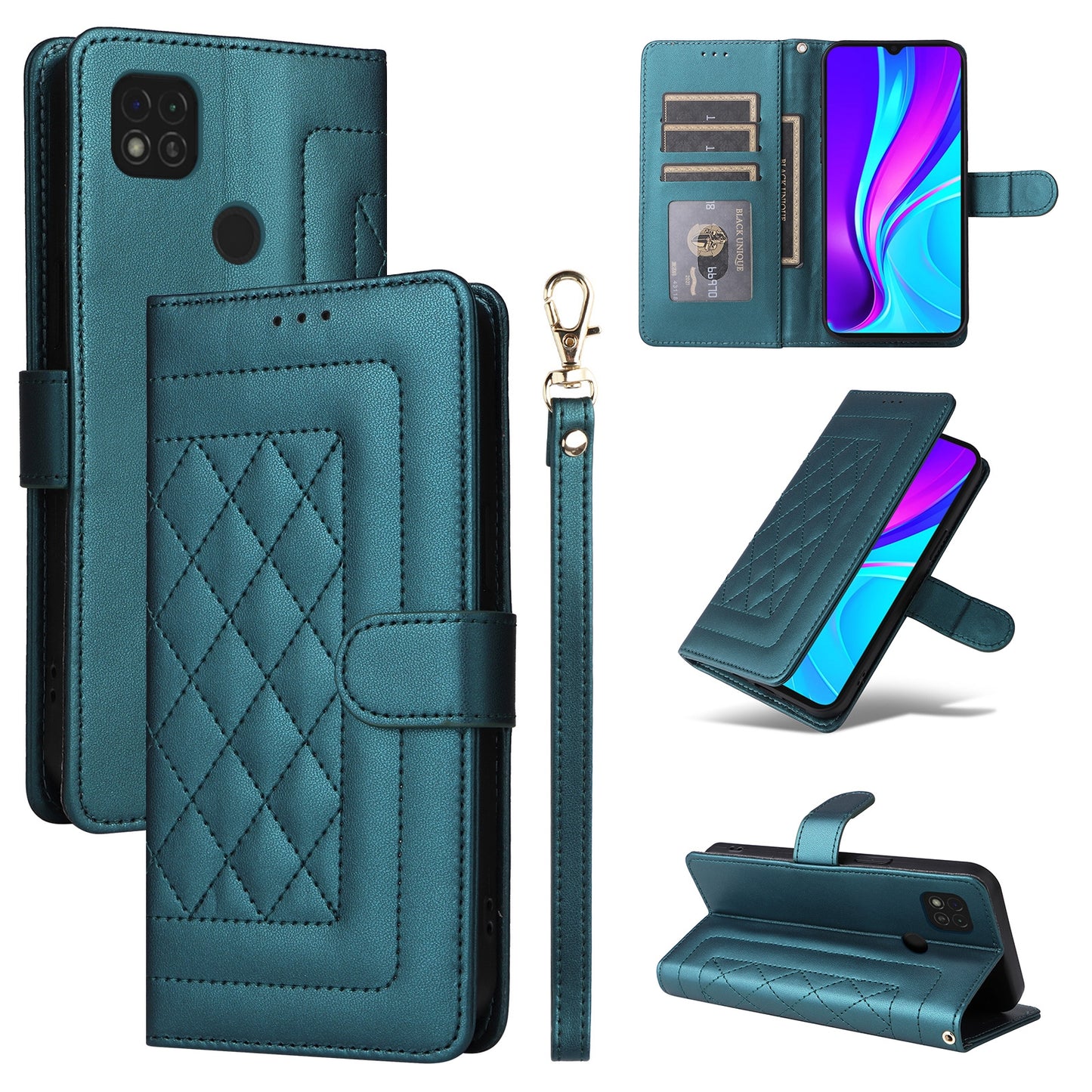 Xiaomi Redmi 9C Diamond Lattice Leather Flip Phone Case - Durable and Convenient Holder with Precision Cutouts