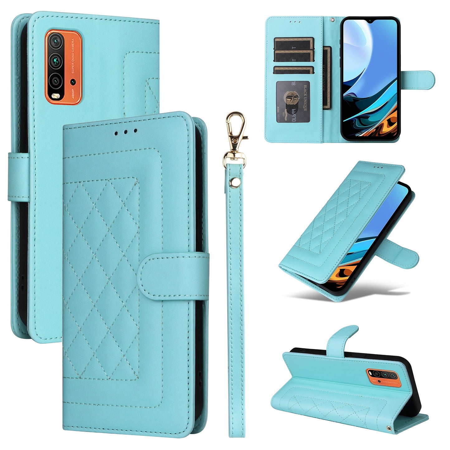 Xiaomi Redmi 9T Diamond Lattice Leather Flip Phone Case - Durable and Convenient Holder with Precision Cutouts