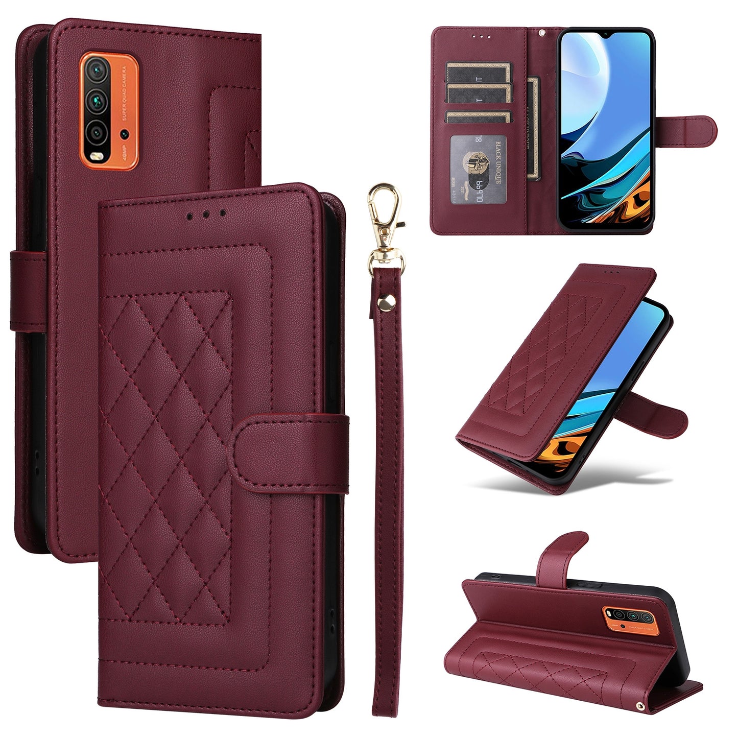 Xiaomi Redmi 9T Diamond Lattice Leather Flip Phone Case - Durable and Convenient Holder with Precision Cutouts