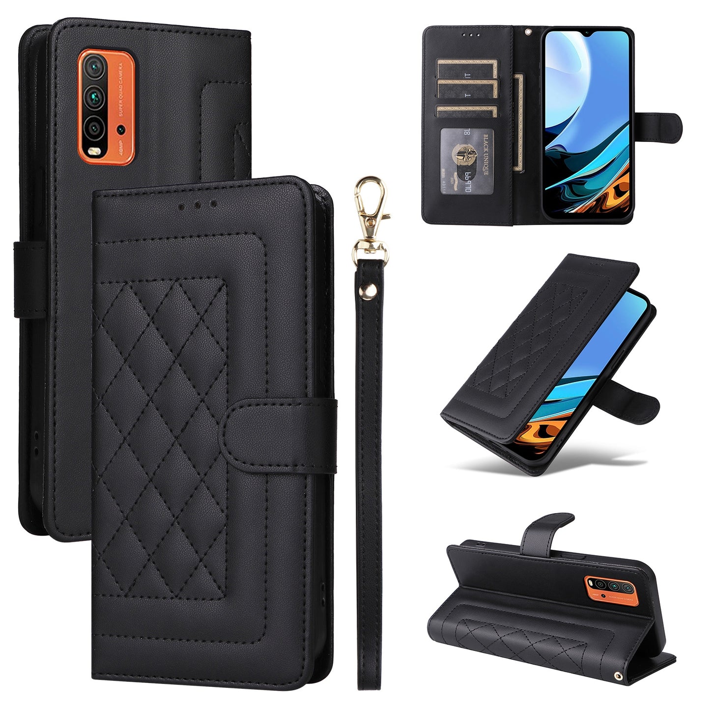 Xiaomi Redmi 9T Diamond Lattice Leather Flip Phone Case - Durable and Convenient Holder with Precision Cutouts