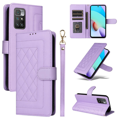 Xiaomi Redmi 10 Diamond Lattice Leather Flip Phone Case - Durable and Convenient Holder with Precision Cutouts
