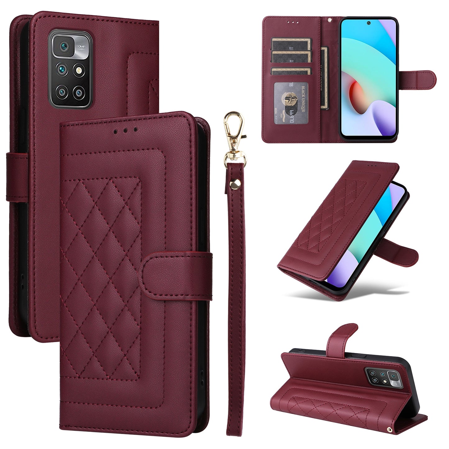 Xiaomi Redmi 10 Diamond Lattice Leather Flip Phone Case - Durable and Convenient Holder with Precision Cutouts