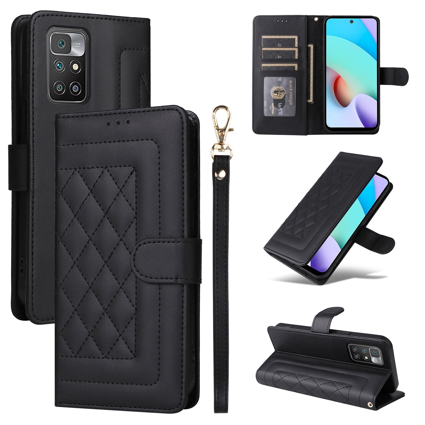 Xiaomi Redmi 10 Diamond Lattice Leather Flip Phone Case - Durable and Convenient Holder with Precision Cutouts