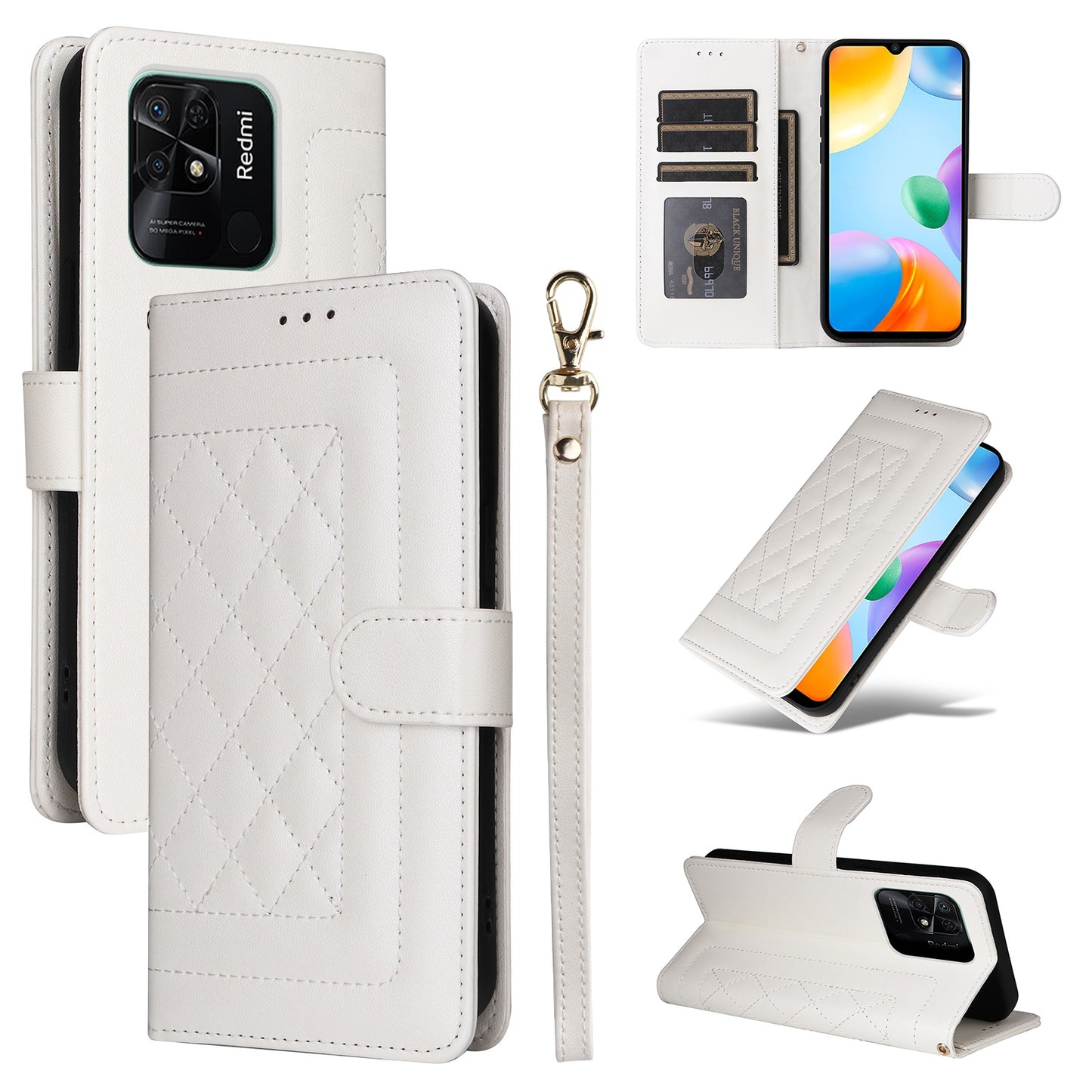 Xiaomi Redmi 10C Diamond Lattice Leather Flip Phone Case - Durable and Convenient Holder with Precision Cutouts