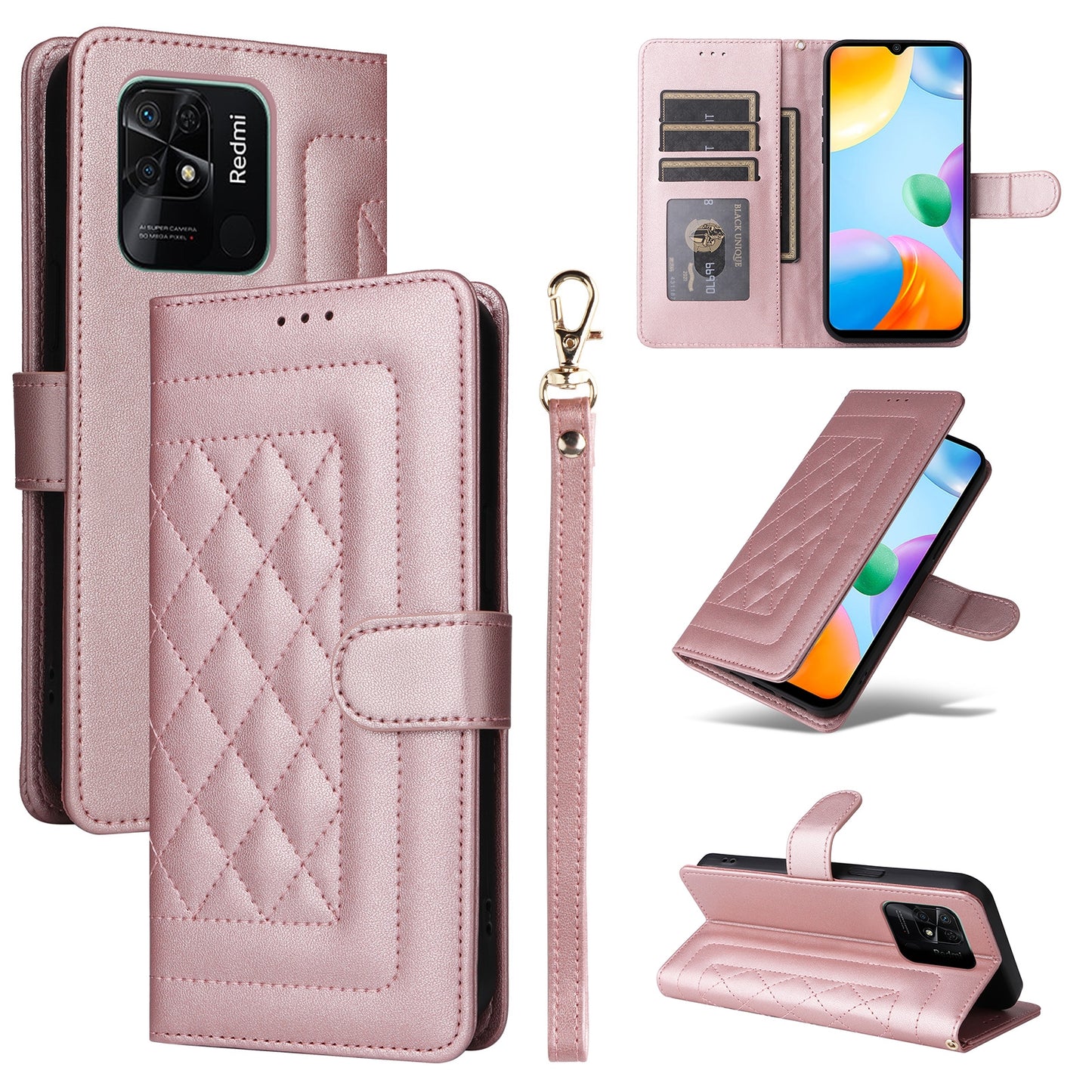 Xiaomi Redmi 10C Diamond Lattice Leather Flip Phone Case - Durable and Convenient Holder with Precision Cutouts