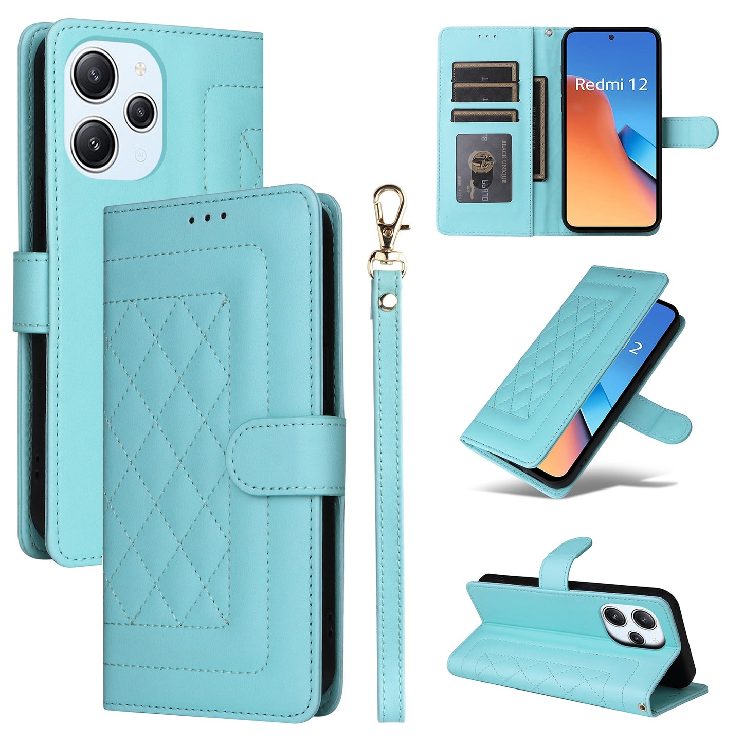 Xiaomi Redmi 12 4G Diamond Lattice Leather Flip Phone Case - Durable and Convenient Holder with Precision Cutouts