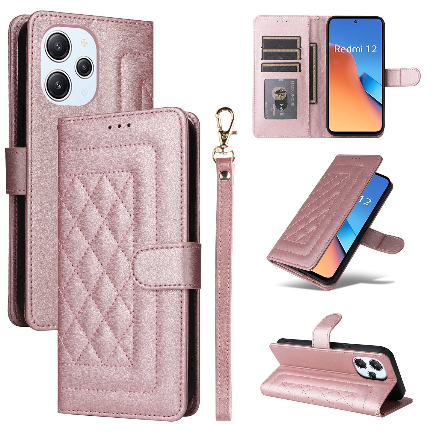 Xiaomi Redmi 12 4G Diamond Lattice Leather Flip Phone Case - Durable and Convenient Holder with Precision Cutouts