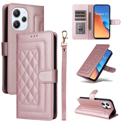 Xiaomi Redmi 12 4G Diamond Lattice Leather Flip Phone Case - Durable and Convenient Holder with Precision Cutouts