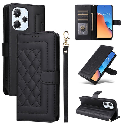 Xiaomi Redmi 12 4G Diamond Lattice Leather Flip Phone Case - Durable and Convenient Holder with Precision Cutouts