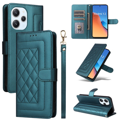 Xiaomi Redmi 12 4G Diamond Lattice Leather Flip Phone Case - Durable and Convenient Holder with Precision Cutouts