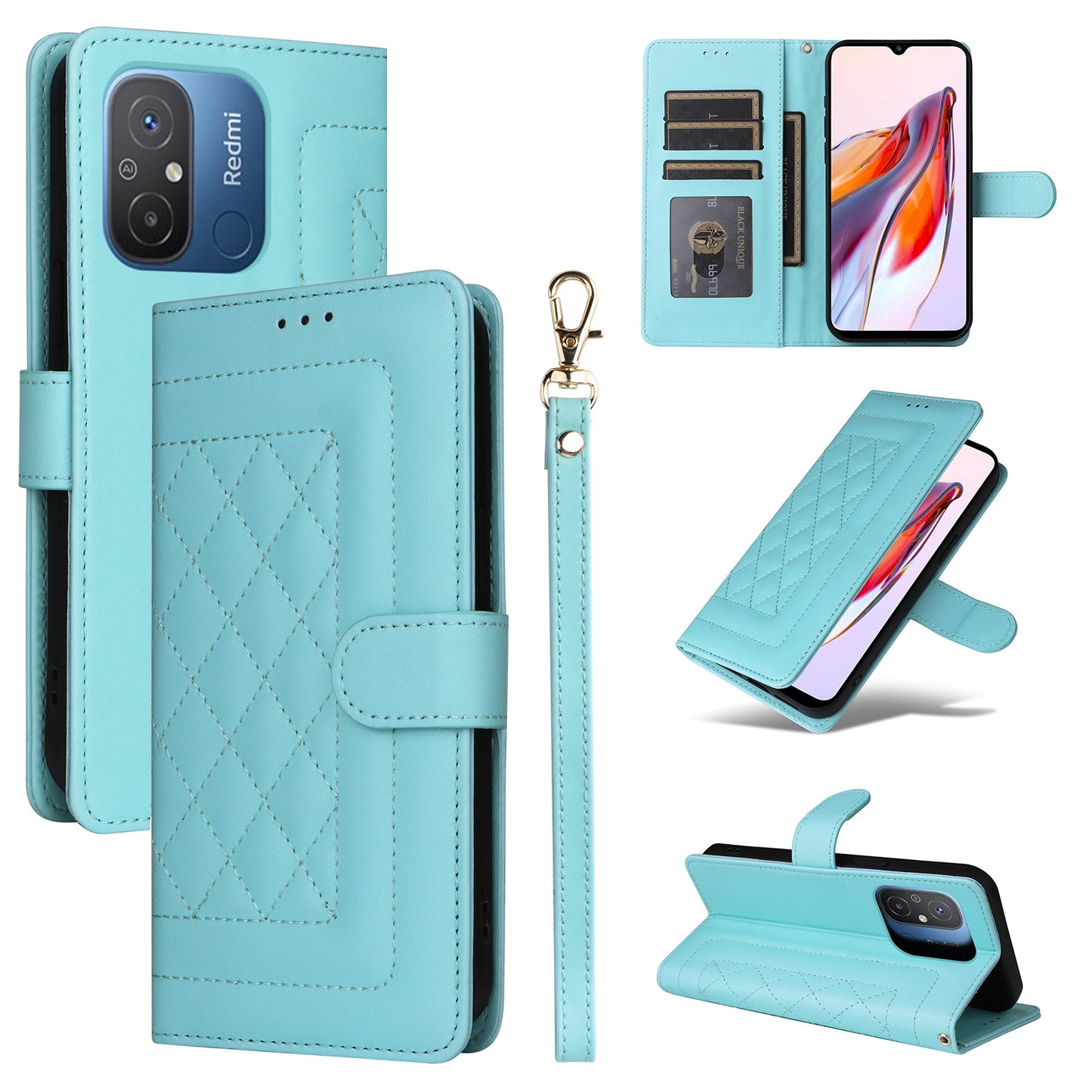 Xiaomi Redmi 12C Diamond Lattice Leather Flip Phone Case - Durable and Convenient Holder with Precision Cutouts