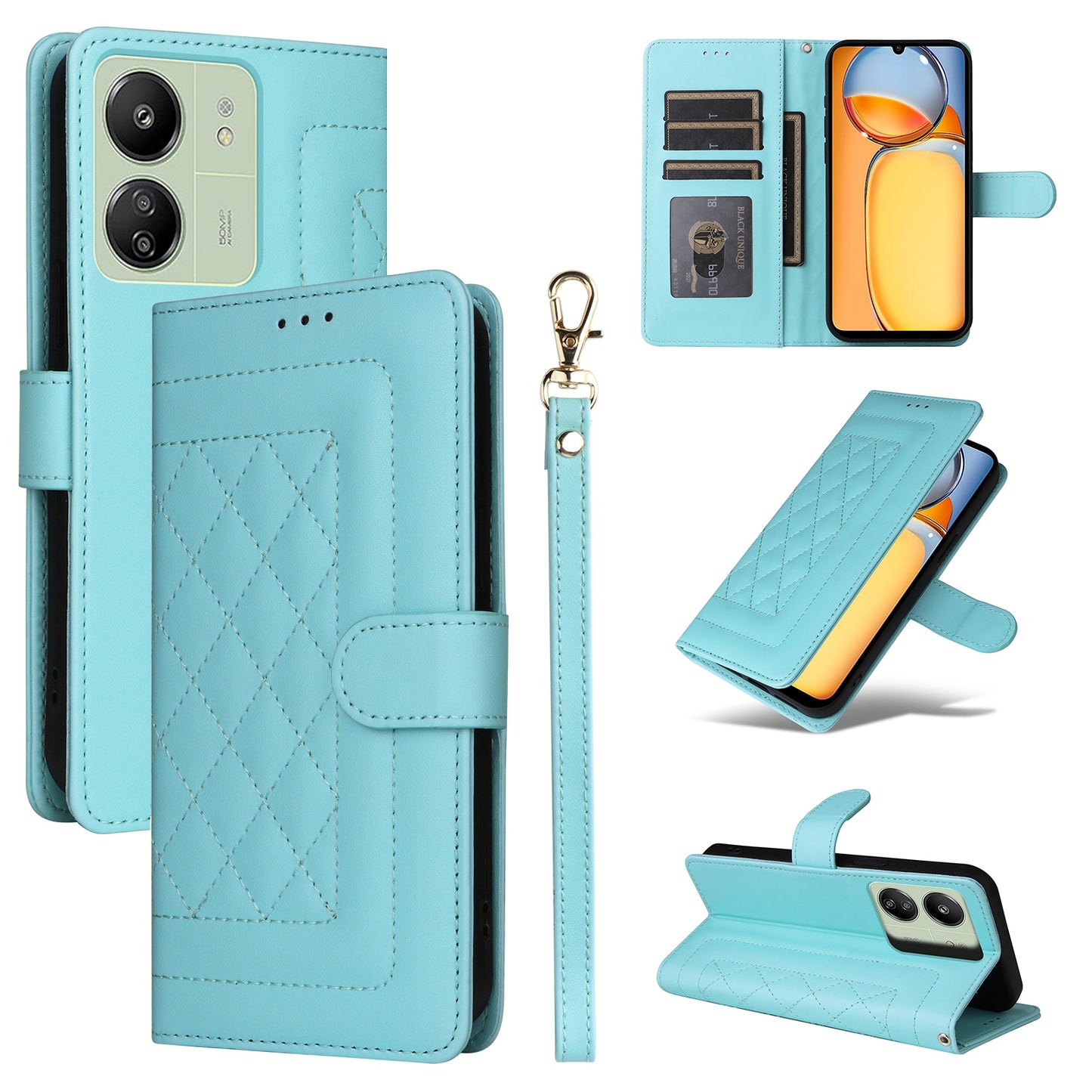 Xiaomi Redmi 13C Diamond Lattice Leather Flip Phone Case - Durable and Convenient Holder with Precision Cutouts