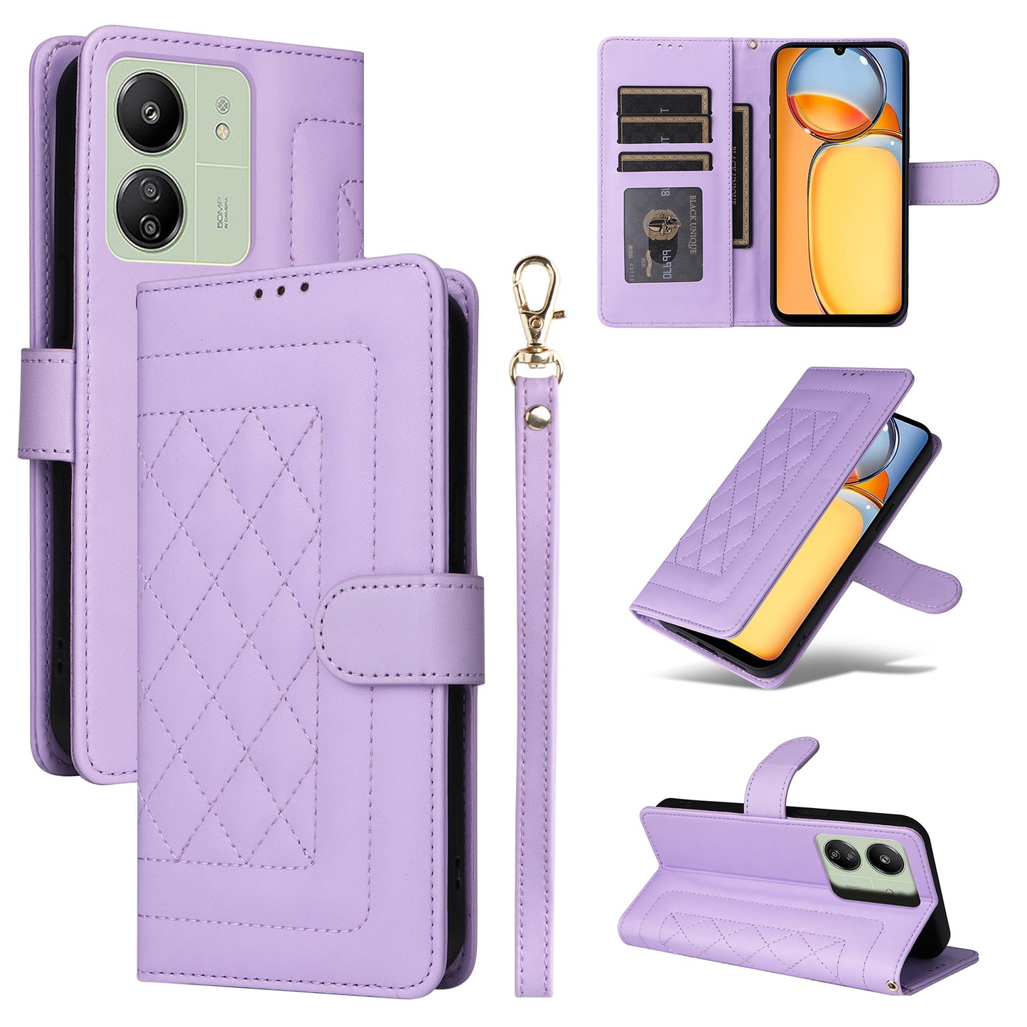 Xiaomi Redmi 13C Diamond Lattice Leather Flip Phone Case - Durable and Convenient Holder with Precision Cutouts