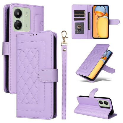 Xiaomi Redmi 13C Diamond Lattice Leather Flip Phone Case - Durable and Convenient Holder with Precision Cutouts