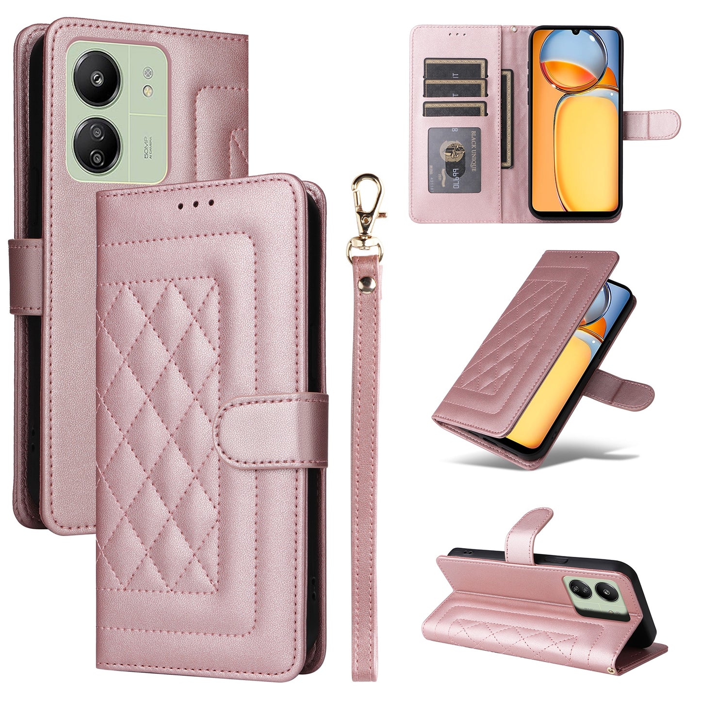 Xiaomi Redmi 13C Diamond Lattice Leather Flip Phone Case - Durable and Convenient Holder with Precision Cutouts