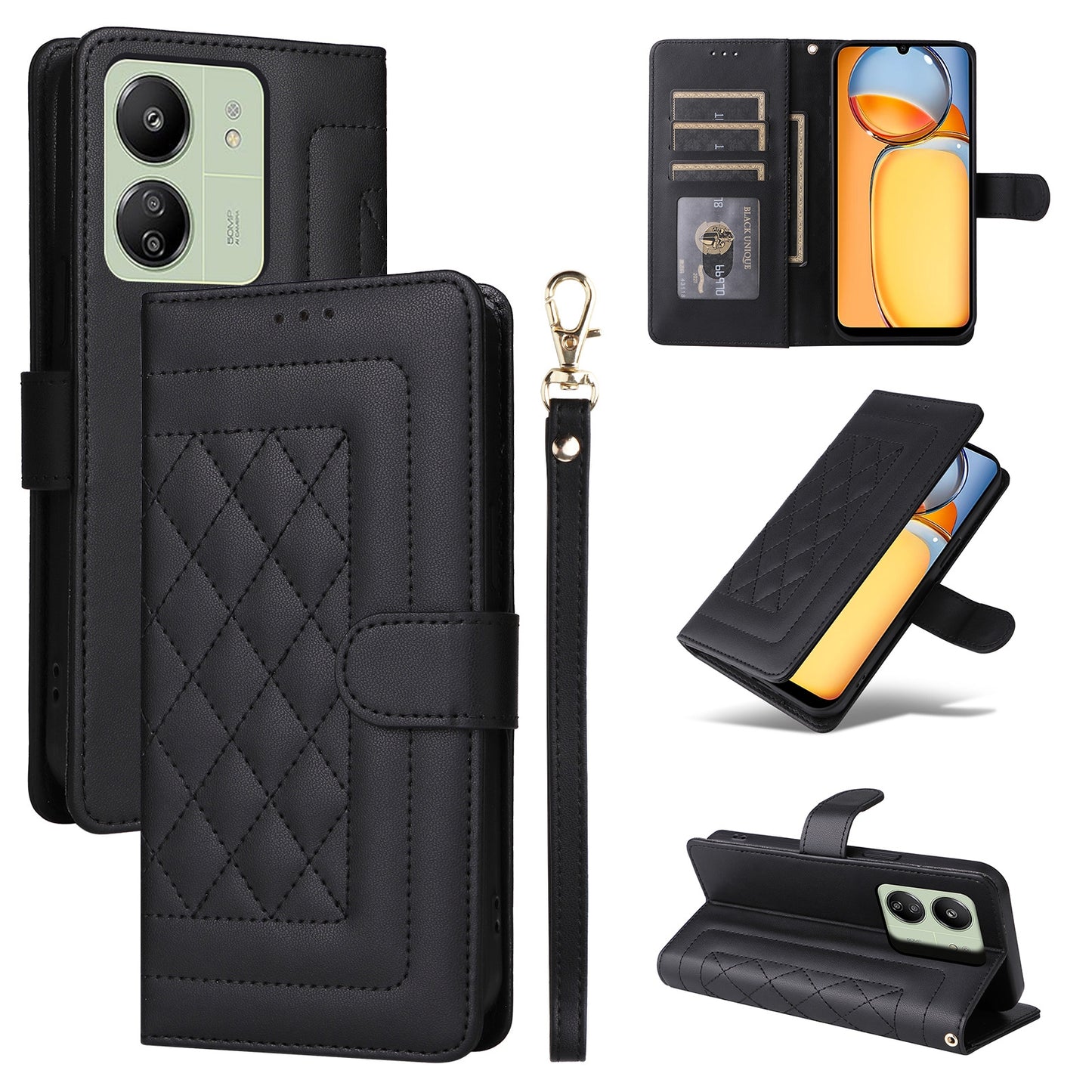 Xiaomi Redmi 13C Diamond Lattice Leather Flip Phone Case - Durable and Convenient Holder with Precision Cutouts