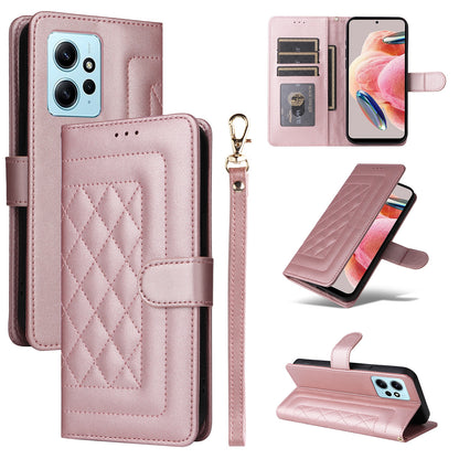 Xiaomi Redmi Note 12 4G Diamond Lattice Leather Flip Phone Case - Durable and Convenient Holder with Precision Cutouts
