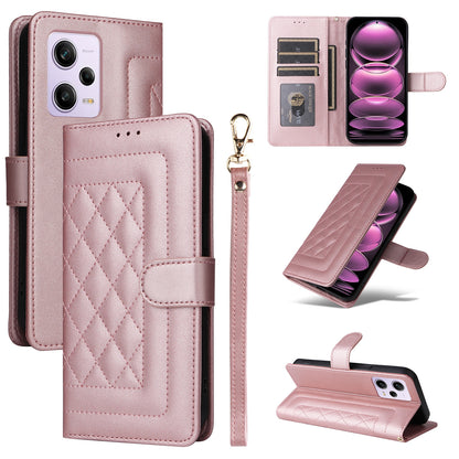 Xiaomi Redmi Note 12 Pro 5G Diamond Lattice Leather Flip Phone Case - Durable and Convenient Holder with Precision Cutouts