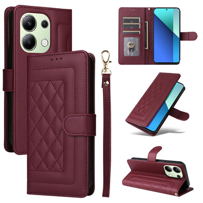 Xiaomi Redmi Note 13 4G Diamond Lattice Leather Flip Phone Case - Durable and Convenient Holder with Precision Cutouts