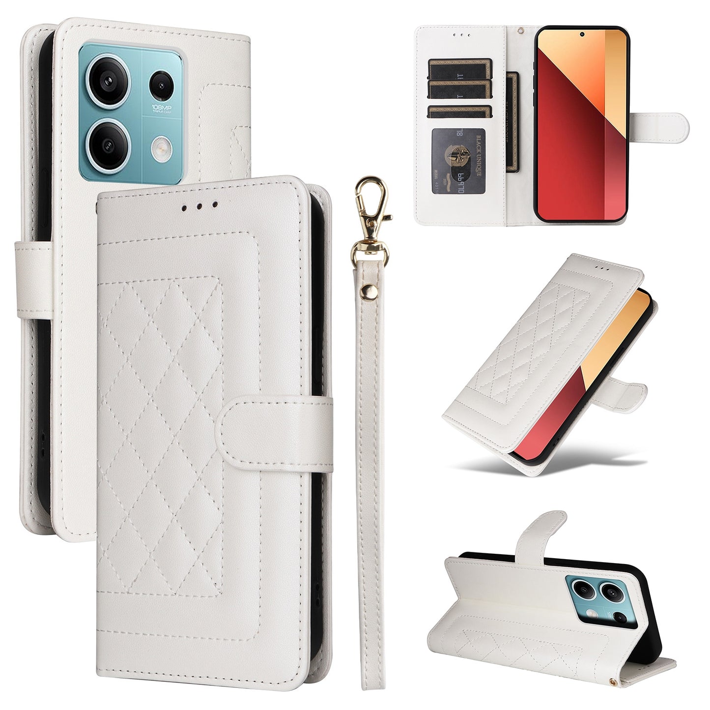Xiaomi Redmi Note 13 5G Diamond Lattice Leather Flip Phone Case - Durable and Convenient Holder with Precision Cutouts