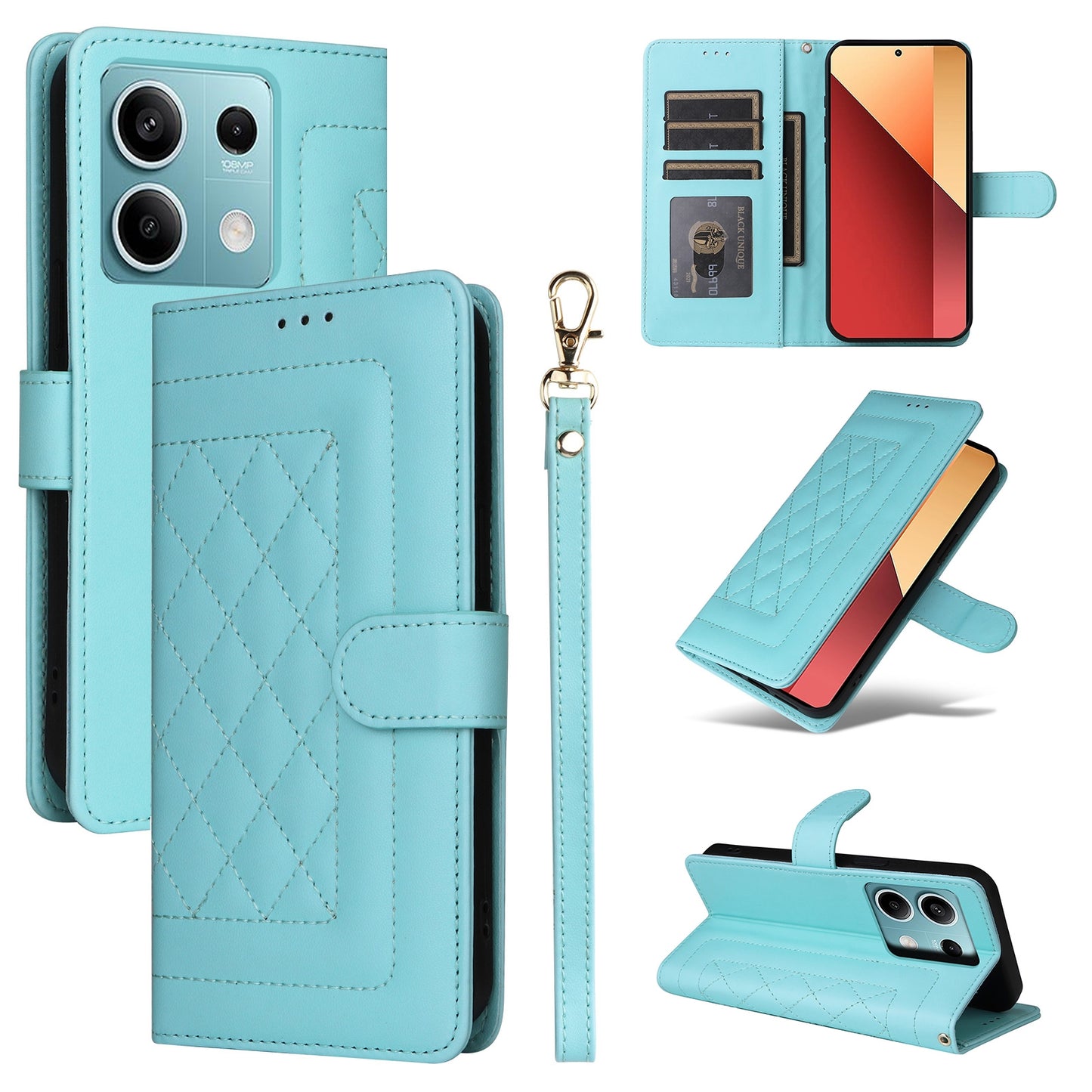 Xiaomi Redmi Note 13 5G Diamond Lattice Leather Flip Phone Case - Durable and Convenient Holder with Precision Cutouts