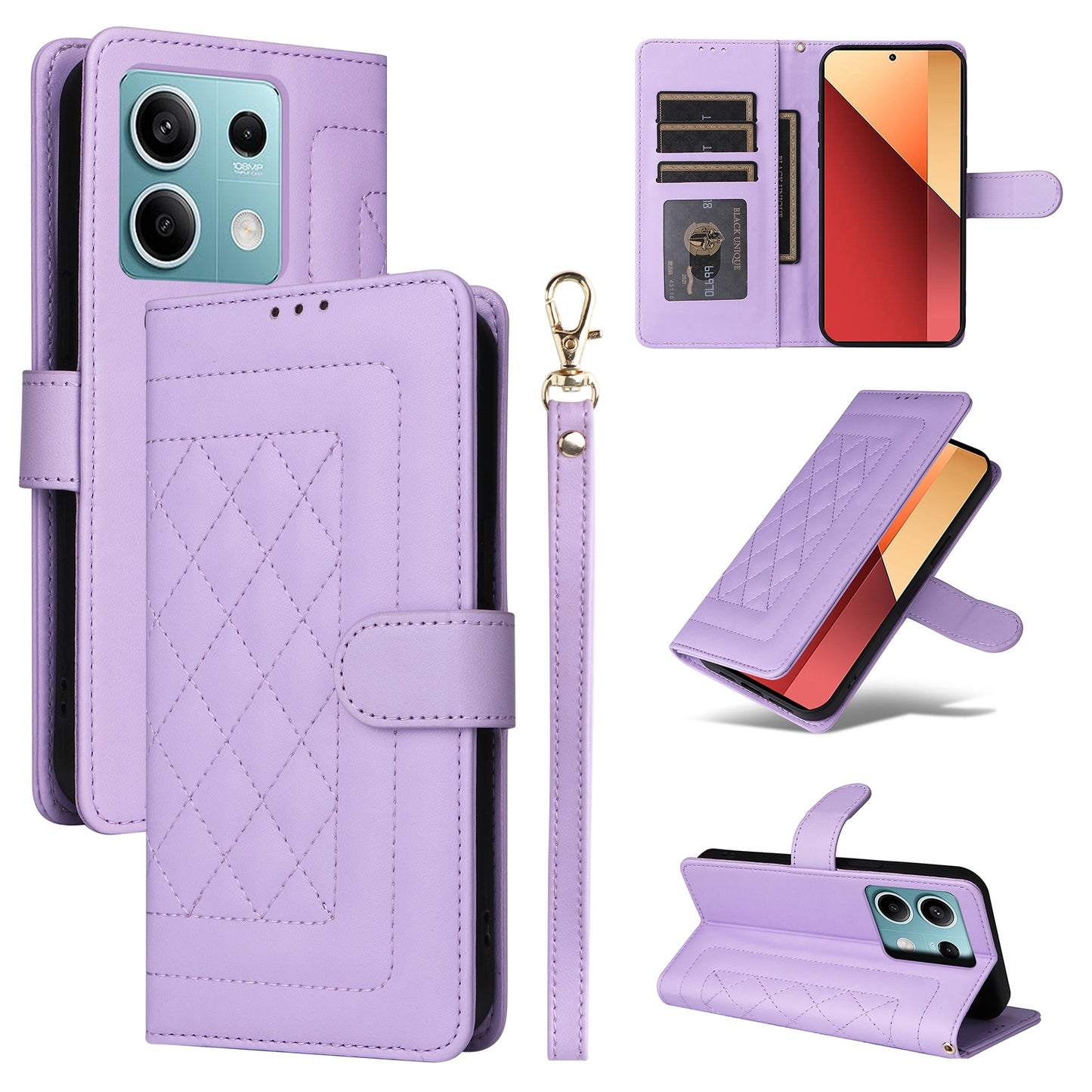 Xiaomi Redmi Note 13 5G Diamond Lattice Leather Flip Phone Case - Durable and Convenient Holder with Precision Cutouts
