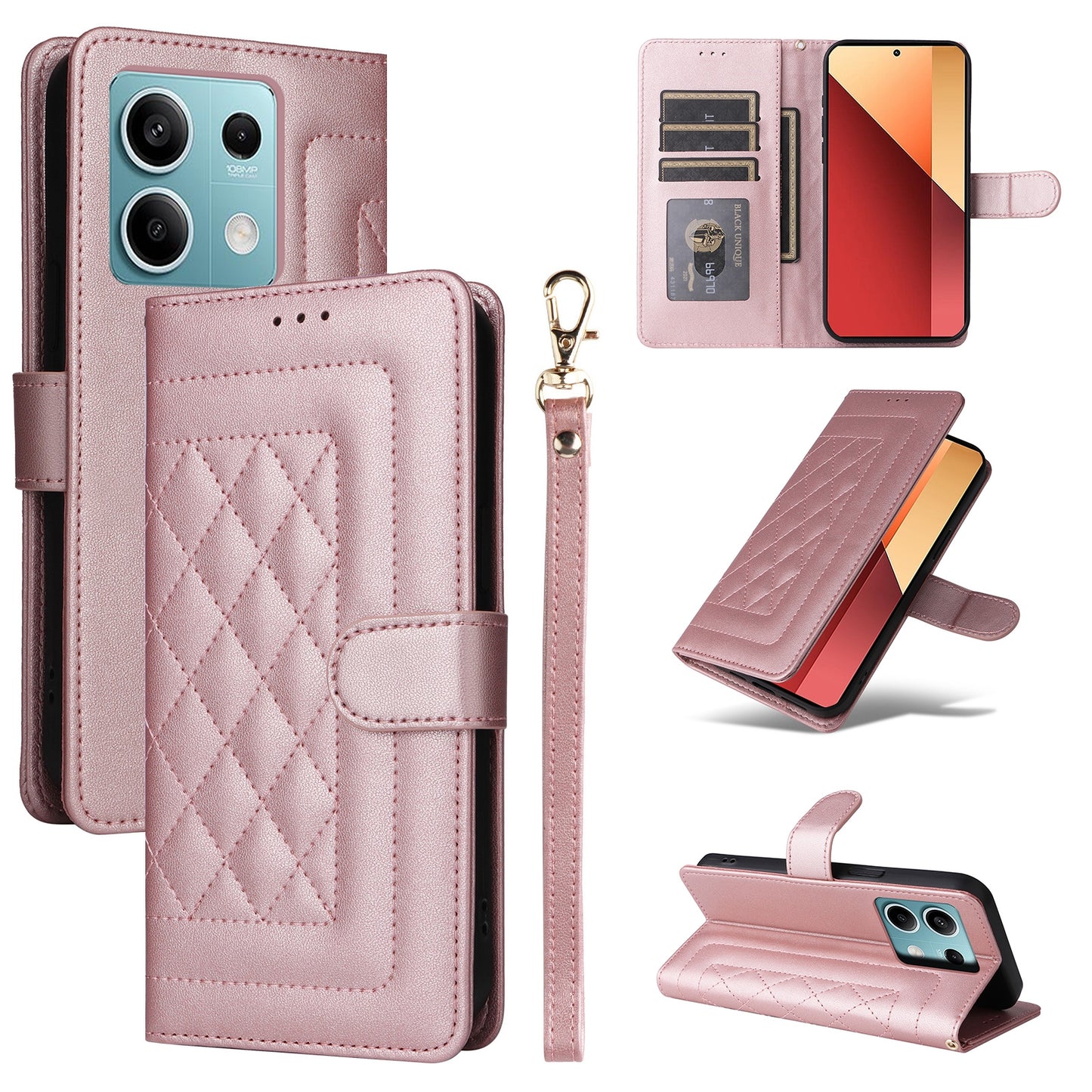 Xiaomi Redmi Note 13 5G Diamond Lattice Leather Flip Phone Case - Durable and Convenient Holder with Precision Cutouts
