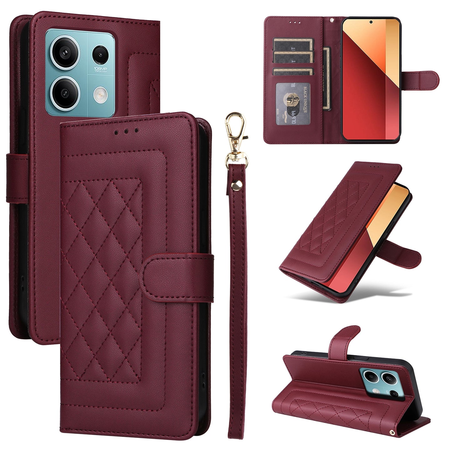 Xiaomi Redmi Note 13 5G Diamond Lattice Leather Flip Phone Case - Durable and Convenient Holder with Precision Cutouts